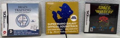 (1) Super Mario Galaxy Offical Soundtrack, (1) Nintendo DS How Old Is Your Brain, (1) Nintendo DS Space Invaders