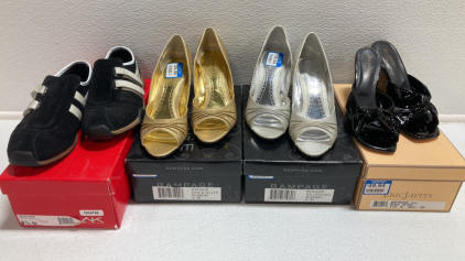 Women&rsquo;s Black Sneakers Size 9.5, Black Heeled Sandals Size 9.5, (2) Sparkly Heels Size 9