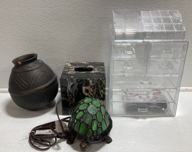 Makeup Organizer, Stone Tissue Box Cover, Pottery Vase, Turtle Lamp