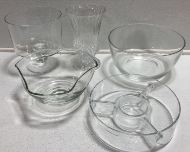 Clear Glass: Trifle Dish, Crystal Vase, Large Bowl, Pinched Bowl, Serving Bowl