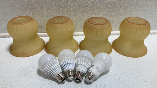 (4) Glass Light Covers, (4) Light Bulbs