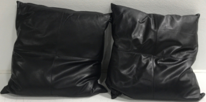 (2) Black Leather Throw Pillows