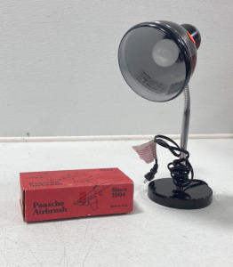 (1) Small Black Desk Lamp, (1) Paasche Airbrush