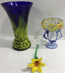 Blue And Yellow Vase, Blue And Yellow Decorative Candy Dish, Glass Flower