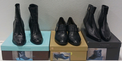 Audrey Brook Black Leatger Ankle Boots, Naturalizer Black Leather Ankle Boots And Tahari Black Leather Ankle Boots