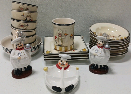 Little Chef Dish Set Including Bowls, Plates, Pasta Bowls And Utensil Sets