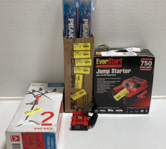 (8) Peak 17&rdquo; Wiper Blades, EverStart 750 Jump Starter, EverStart 100W Power Inverter, Compact Trunk/SUV 2-Bike Rack
