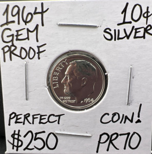 1964 PR70 GEM PROOF SILVER DIME