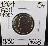 1964 PR68 GEM PROOF JEFFERSON NICKEL