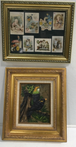 Gold Framed Vintage Picture, Gold Framed Bird Painting