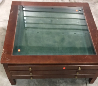 Heavy Square 3-Drawer Coffee Table With Glass Top