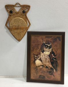 Owl Drawing, Wicker Owl Placemats In Placemat Holder