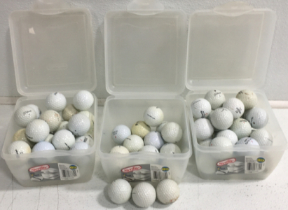 (3) Plastic Tubs Full Of Golf Balls
