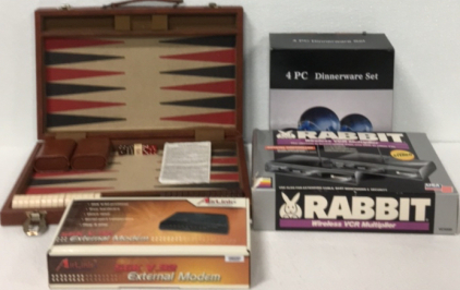 Backgammon Game-Air Link Fax Modem-Rabbet Wireless VCR-4pc Dinnerware set
