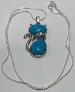 (1) Turquoise Cat Gemstone .925 Necklace