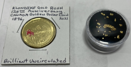 (1) 125th Anniversary Klondike Gold Rush Coin 1896-2021, Alaska Klondike Natural Gold Nuggets