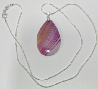 (1) Pink Stripes Agate Gemstone .925 Necklace
