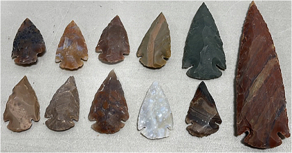 (1) 4.5&rdquo; Long Spearpoint, (10) Arrowheads All Handmade