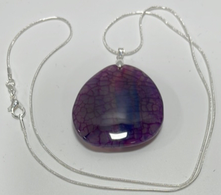 (1) Purple Dragon Veins Agate Gemstone .925 Necklace