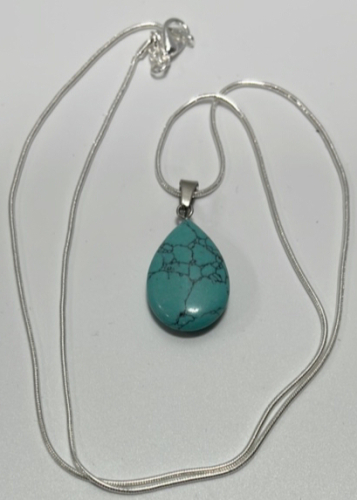 (1) Turquoise Teardrop Gemstone .925 Necklace