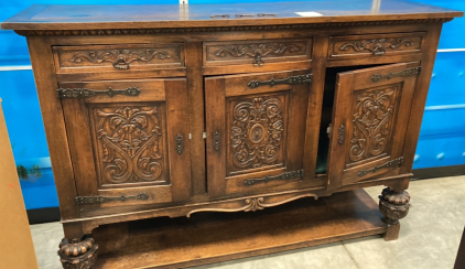 Antique 1850s Oak Carved Sideboard