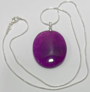 (1) Pink Fire Dragon Veins Agate Gemstone .925 Necklace