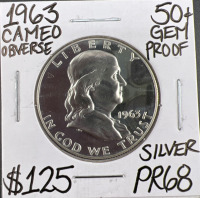 1963 PR68 GEM PROOF SILVER FRANKLIN HALF $1