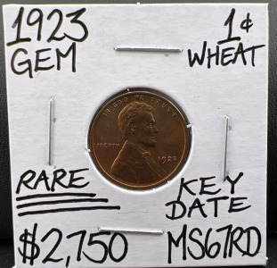 1923 MS67RD RARE KEY DATE WHEAT PENNY