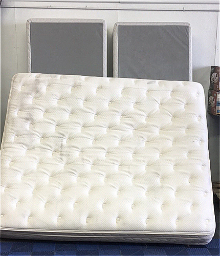 (2) Box Springs Made To hold a California King (1) Englander 84” x 72” King Size Mattress