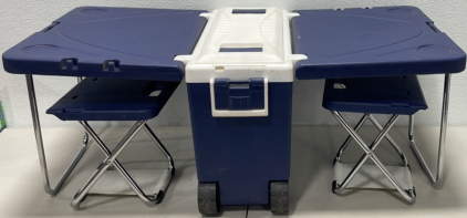 (1) Foldable Cooler Camp Table W/ Two Seats