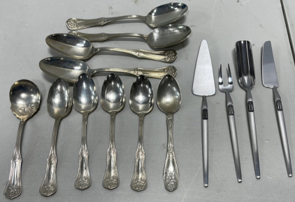 (1) Set Of 4 Arthur Salm Silverware, (4) Silver Tablespoons, (5) Silver Teaspoons, (1) Silver Sugar Spoon