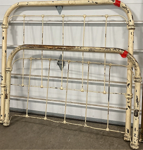 Vintage Metal Brothel Bed Frame - Cream Colored