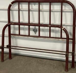 Vintage Metal Brothel Bed Frame - Brick Red/Brown