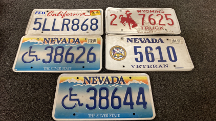 (10) License Plates: Nevada, California And Wyoming