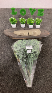&ldquo;LOVE&rdquo; Faux Plants, Candle Holder And Faux Eucalyptus