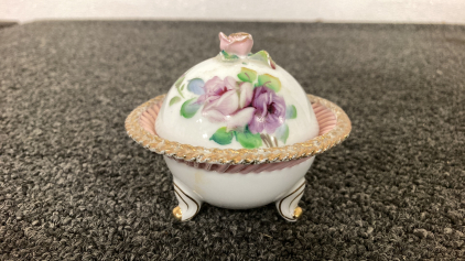 Vintage Porcelain “Egg” Decorative Footed/Covered Mini Bowl