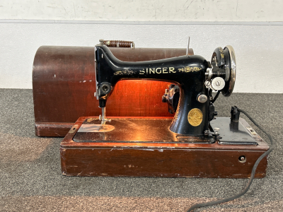 Vintage Singer Sewing Machine with Original Wood Case