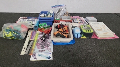 Tote of Art Supplies, Scissors, Hot Glue Guns, Glitter, Temporary Tattoos and More