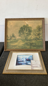 1942 Framed Farm Print And Thomas Kinkade Print With COA