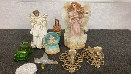 Angel Figures, Avon After Shave, Wall Candle Holders, and More