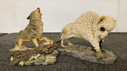 Wolf And White Buffalo Statues- Resin