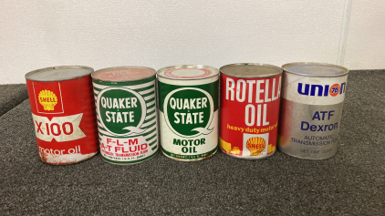 (5) Vintage 1Qt Motor Oil And ATF Fluid Cans- Empty