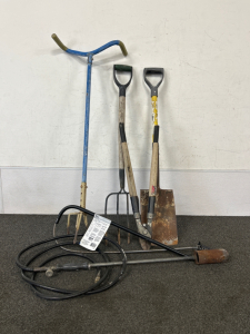 Garden Tools Including Torch and Toilet Auger