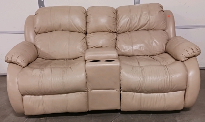 Tan/Beige Leather-Like Reclining Loveseat Sofa