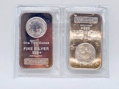 (2) 1-Troy-oz .999+ Fine Silver Bars