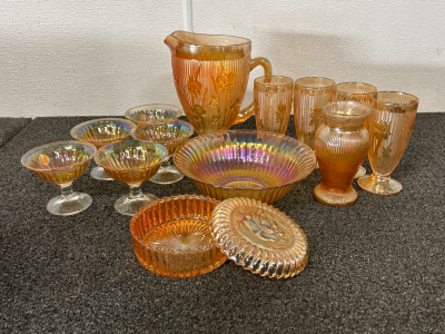 14 Pc Carnival Glass Set Please Inspect