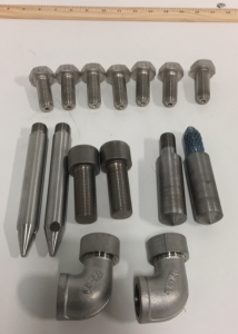 (2) Allen Head 4” Bolts (2) Unknown 7” Screw On Tips (2) Unknown 5” Screw On Tips (2) 1” x 1-1/2” Steel Elbows (7) 3” x 1” Hex Head Hollow Bolts