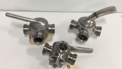 (3) Sanitary Stainless Steel 2” Valve Shut Offs