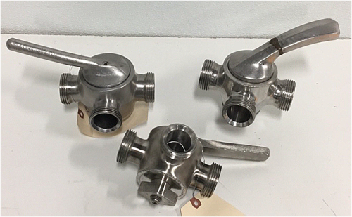 (3) Sanitary Stainless Steel 2” Valve Shut Offs