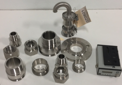 (11) Various Sanitary Stainless Steel Adapters And Tri Clamps (1) Metrosonics Multi Gas Monitor